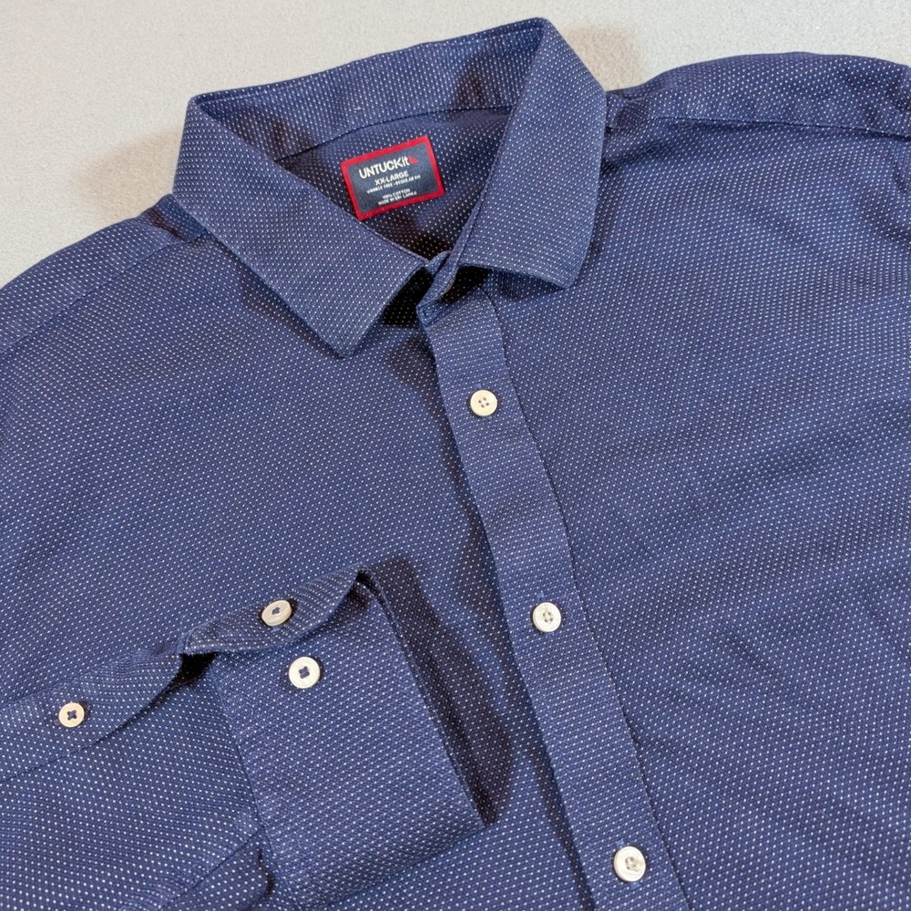 UNTUCKit Wrinkle Free Long Sleeve Button Down Shirt Mens XX Large Blue Micro Dot